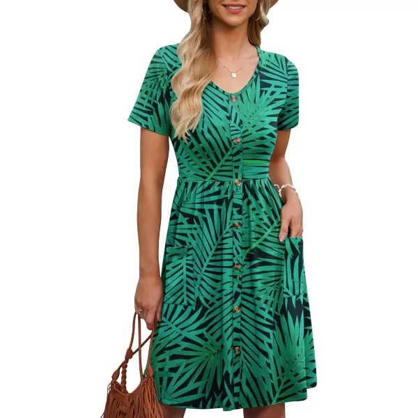 MOLERANI Women Summer Casual Short Sleeve Dresses Button Down Skater Dress with PocketsLeaf Green
