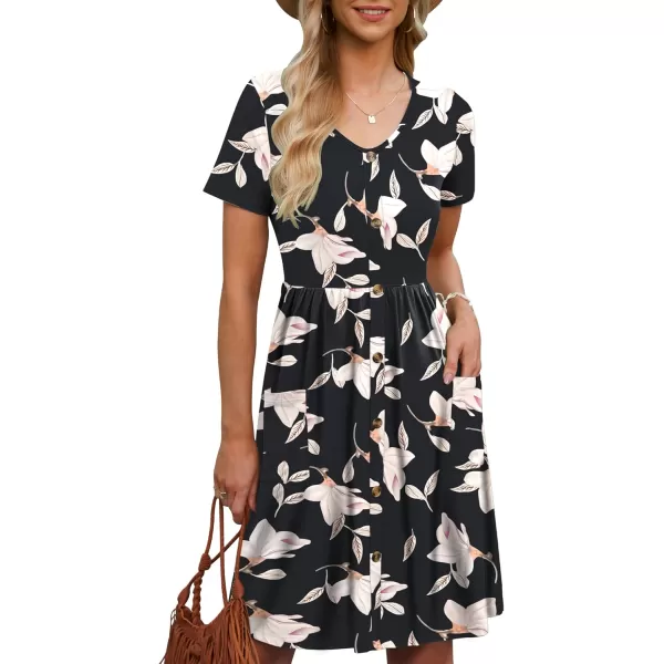MOLERANI Women Summer Casual Short Sleeve Dresses Button Down Skater Dress with PocketsMorning Glory
