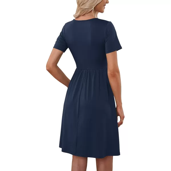 MOLERANI Women Summer Casual Short Sleeve Dresses Button Down Skater Dress with PocketsNavy Blue
