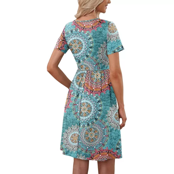 MOLERANI Women Summer Casual Short Sleeve Dresses Button Down Skater Dress with PocketsPrint Green