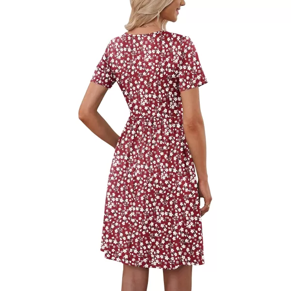 MOLERANI Women Summer Casual Short Sleeve Dresses Button Down Skater Dress with PocketsRed Flower