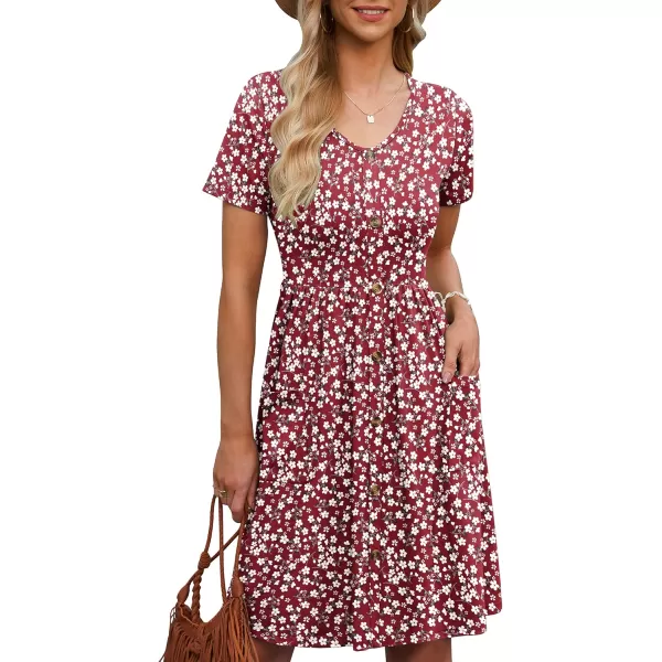 MOLERANI Women Summer Casual Short Sleeve Dresses Button Down Skater Dress with PocketsRed Flower