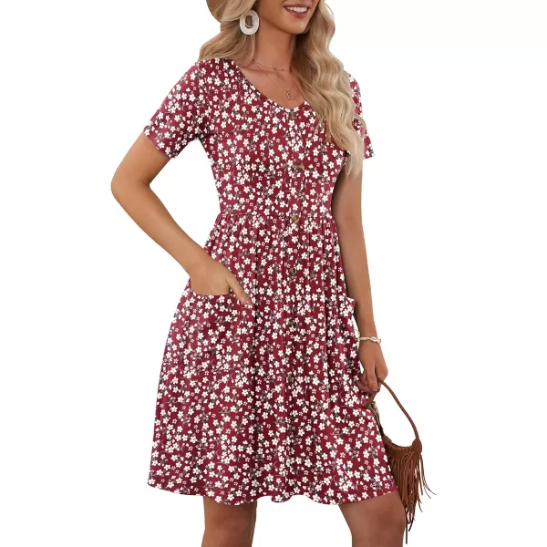 MOLERANI Women Summer Casual Short Sleeve Dresses Button Down Skater Dress with PocketsRed Flower
