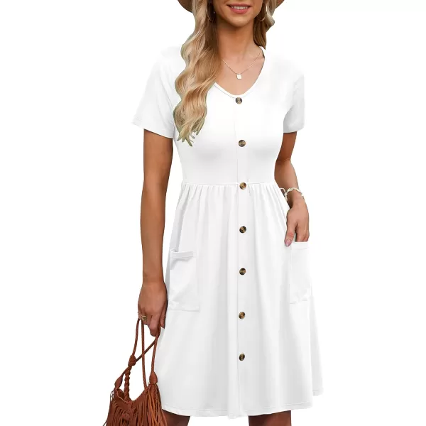 MOLERANI Women Summer Casual Short Sleeve Dresses Button Down Skater Dress with PocketsWhite