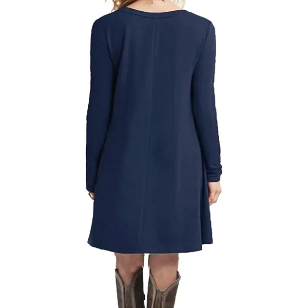 MOLERANI Womens Casual Plain Simple Long Sleeve TShirt Loose Dress07navy Blue