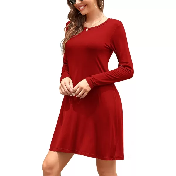 MOLERANI Womens Casual Plain Simple Long Sleeve TShirt Loose DressNew Red