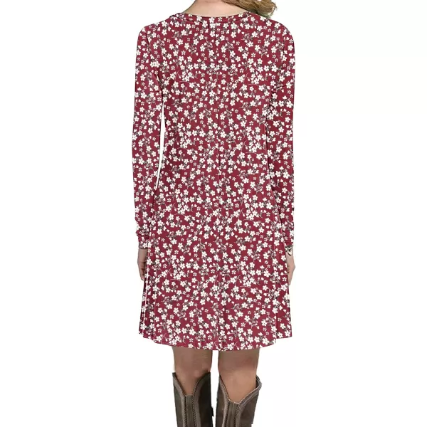 MOLERANI Womens Casual Plain Simple Long Sleeve TShirt Loose DressRed Flower