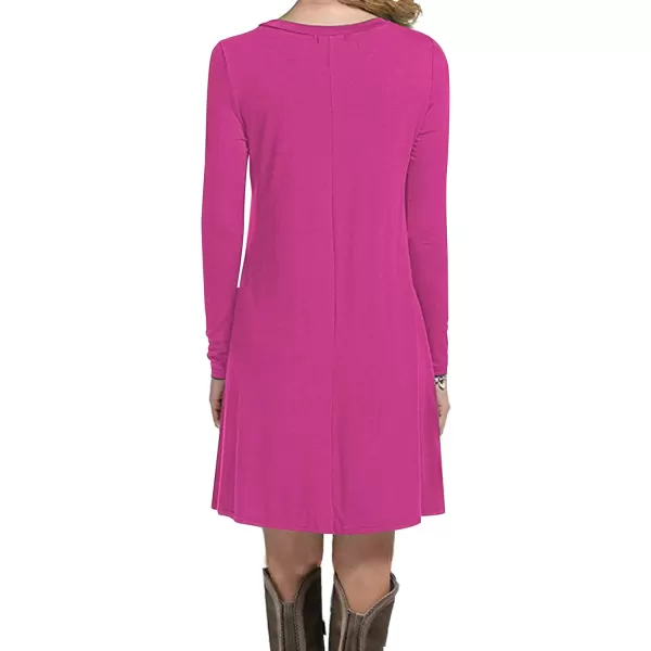 MOLERANI Womens Casual Plain Simple Long Sleeve TShirt Loose DressRose Red