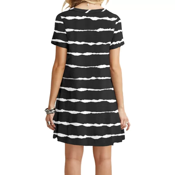 MOLERANI Womens Casual Plain Simple TShirt Loose Dress02 Black Wavy Striped