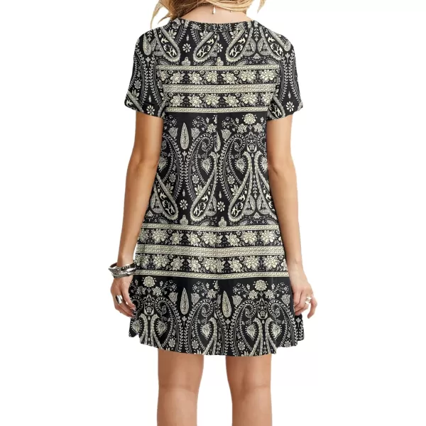 MOLERANI Womens Casual Plain Simple TShirt Loose Dress02 Boho Floral Black