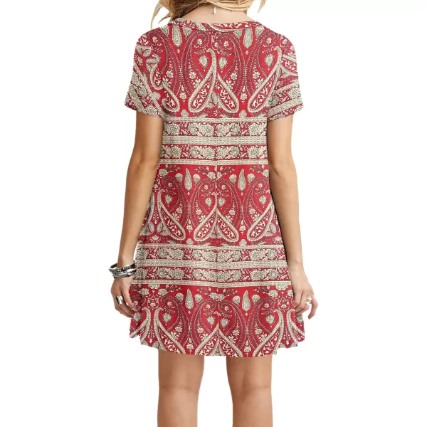 MOLERANI Womens Casual Plain Simple TShirt Loose Dress02 Boho Floral Red