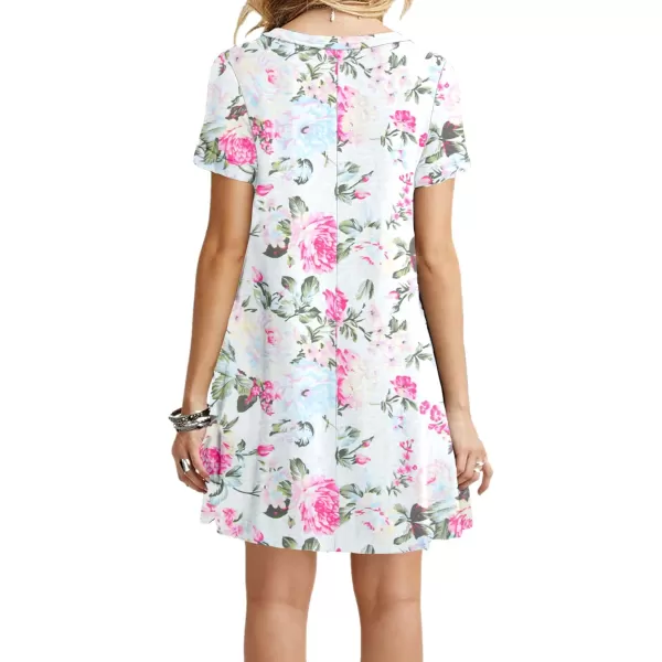 MOLERANI Womens Casual Plain Simple TShirt Loose Dress02 Floral White Rose
