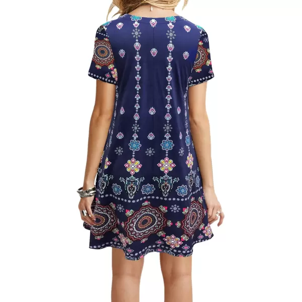 MOLERANI Womens Casual Plain Simple TShirt Loose Dress02 Navy Boho Floral