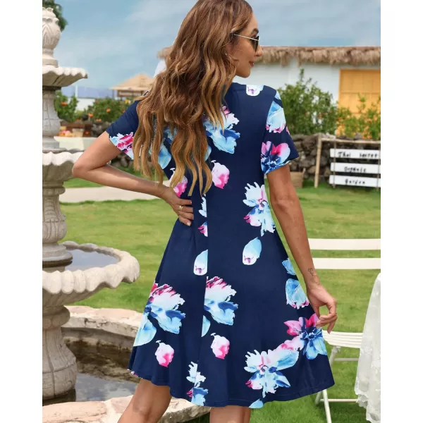 MOLERANI Womens Casual Plain Simple TShirt Loose Dress02 Navy Pink Flower