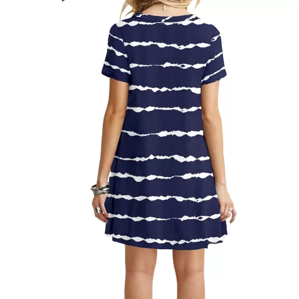 MOLERANI Womens Casual Plain Simple TShirt Loose Dress02 Navy Wavy Striped