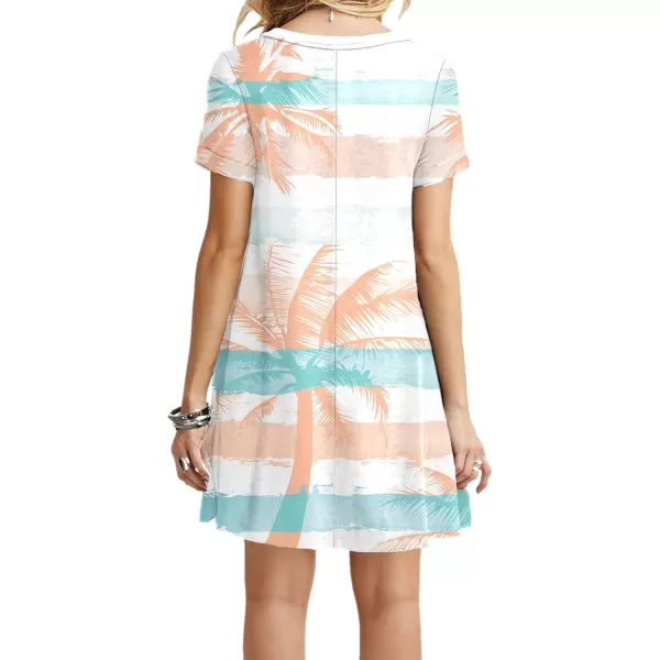 MOLERANI Womens Casual Plain Simple TShirt Loose DressStriped Coconut Tree