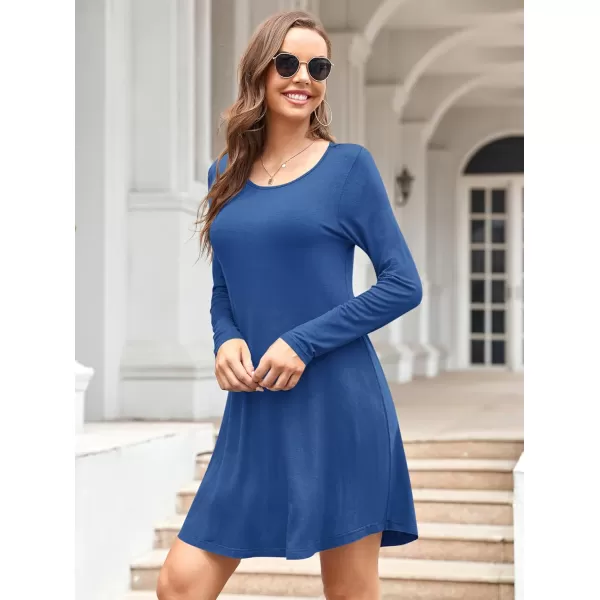 MOLERANI Womens Long Sleeve Casual Swing Simple TShirt Loose DressBeja Blue