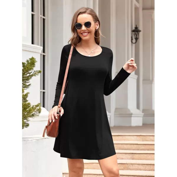 MOLERANI Womens Long Sleeve Casual Swing Simple TShirt Loose DressBlack