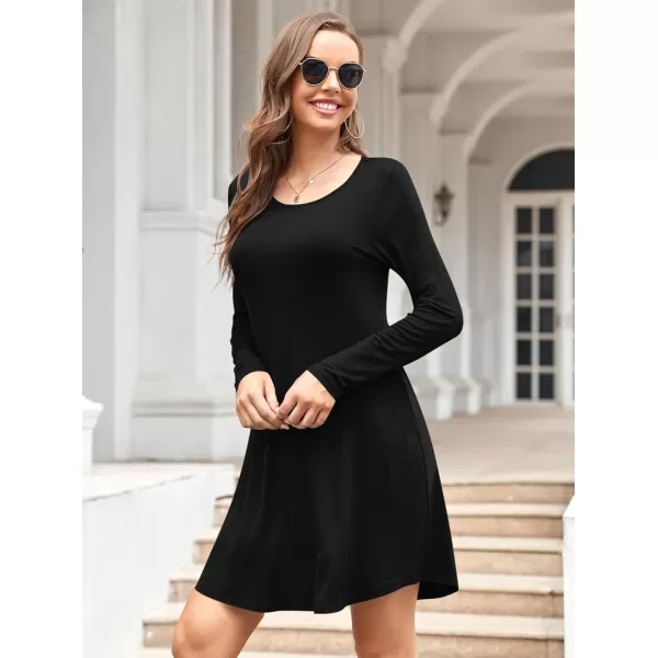 MOLERANI Womens Long Sleeve Casual Swing Simple TShirt Loose DressBlack