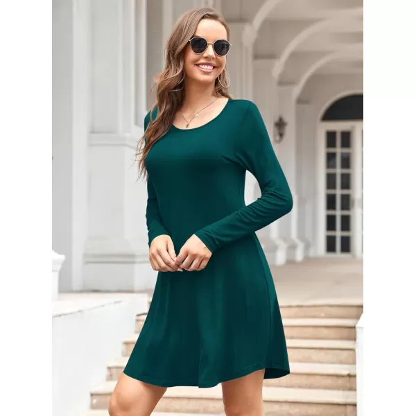 MOLERANI Womens Long Sleeve Casual Swing Simple TShirt Loose DressDark Green