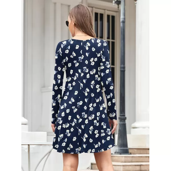 MOLERANI Womens Long Sleeve Casual Swing Simple TShirt Loose DressFloral Navy