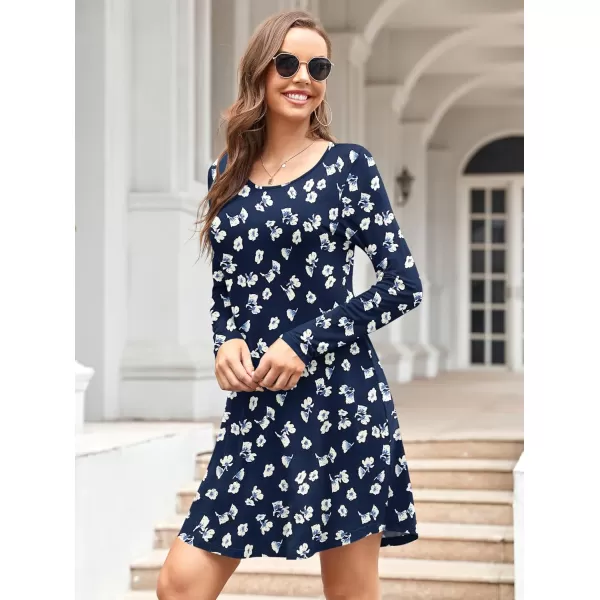MOLERANI Womens Long Sleeve Casual Swing Simple TShirt Loose DressFloral Navy
