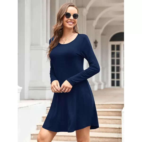 MOLERANI Womens Long Sleeve Casual Swing Simple TShirt Loose DressNavy Blue