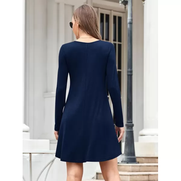 MOLERANI Womens Long Sleeve Casual Swing Simple TShirt Loose DressNavy Blue