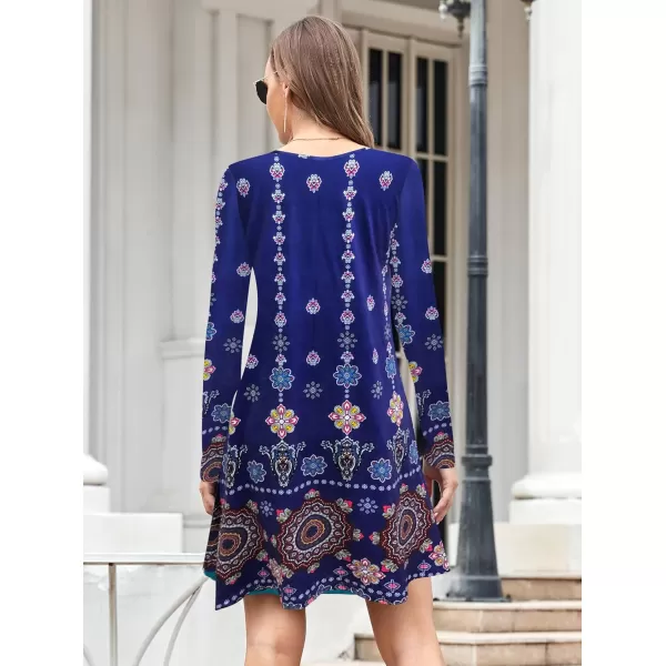 MOLERANI Womens Long Sleeve Casual Swing Simple TShirt Loose DressNavy Boho Floral
