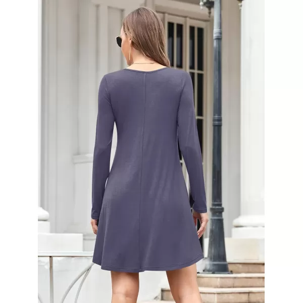 MOLERANI Womens Long Sleeve Casual Swing Simple TShirt Loose DressPurple Grey