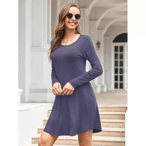MOLERANI Womens Long Sleeve Casual Swing Simple TShirt Loose DressPurple Grey
