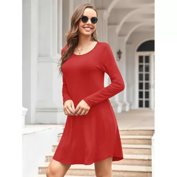 MOLERANI Womens Long Sleeve Casual Swing Simple TShirt Loose DressRed
