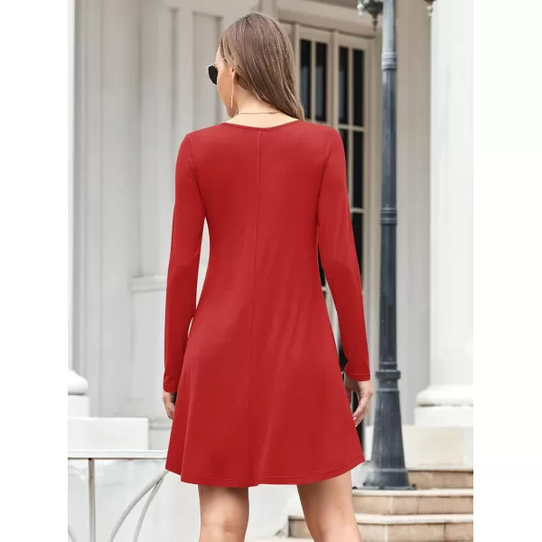 MOLERANI Womens Long Sleeve Casual Swing Simple TShirt Loose DressRed