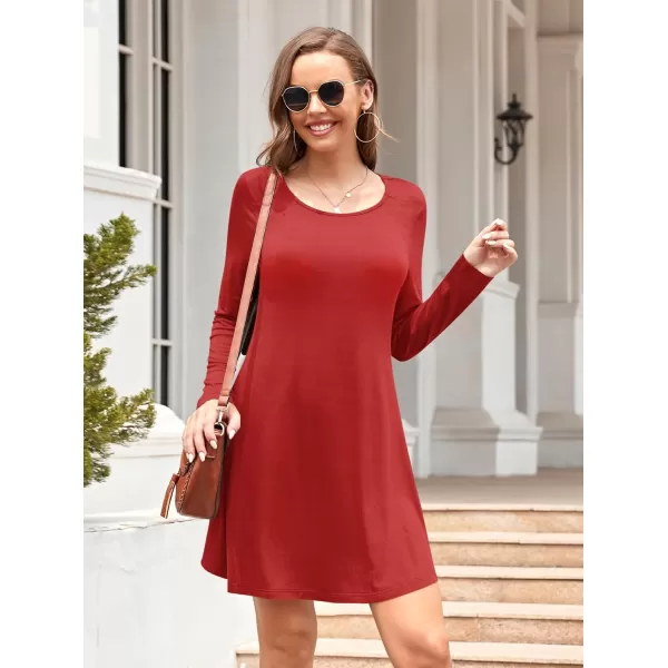 MOLERANI Womens Long Sleeve Casual Swing Simple TShirt Loose DressRed