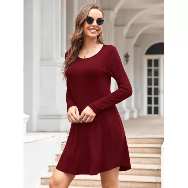MOLERANI Womens Long Sleeve Casual Swing Simple TShirt Loose DressWine Red