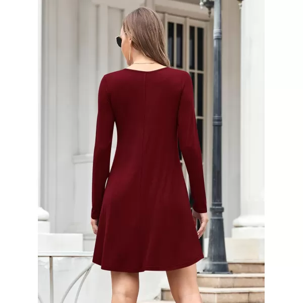 MOLERANI Womens Long Sleeve Casual Swing Simple TShirt Loose DressWine Red