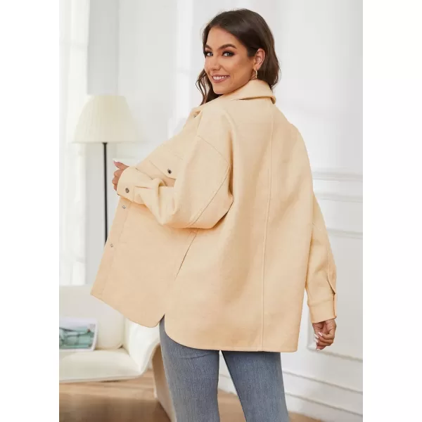 OSTOO Womens 2024 Oversized Lightweight Long Sleeves Shacket Jacket Button Down Wool Blend Coats with PocketsApricot1