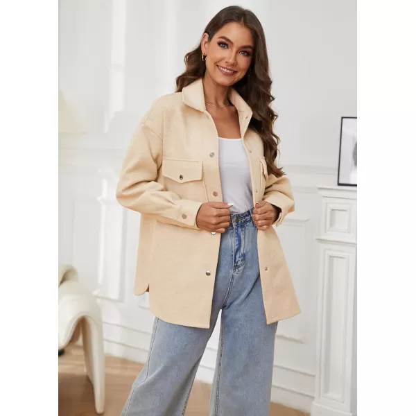 OSTOO Womens 2024 Oversized Lightweight Long Sleeves Shacket Jacket Button Down Wool Blend Coats with PocketsApricot1