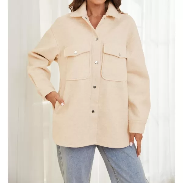 OSTOO Womens 2024 Oversized Lightweight Long Sleeves Shacket Jacket Button Down Wool Blend Coats with PocketsApricot1