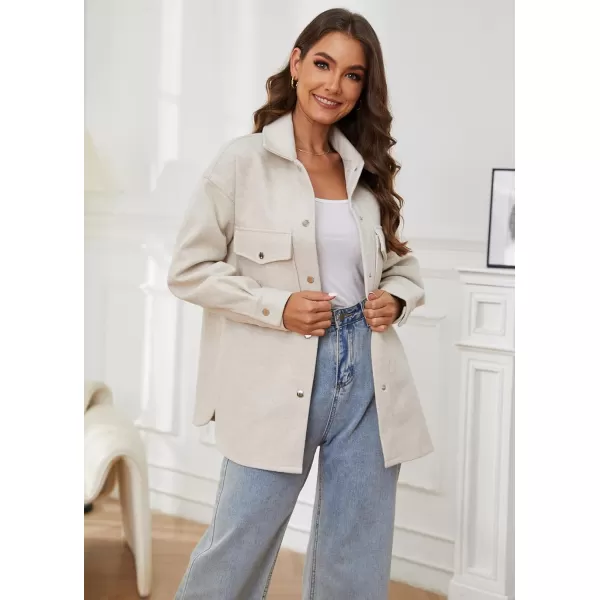 OSTOO Womens 2024 Oversized Lightweight Long Sleeves Shacket Jacket Button Down Wool Blend Coats with PocketsOffwhite
