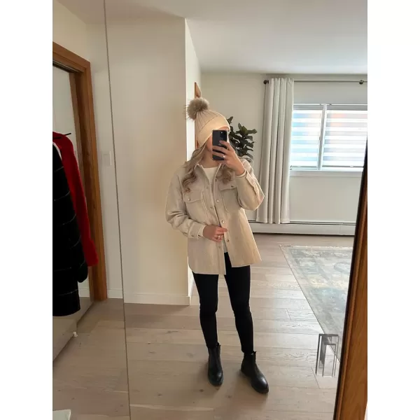 OSTOO Womens 2024 Oversized Lightweight Long Sleeves Shacket Jacket Button Down Wool Blend Coats with PocketsOffwhite
