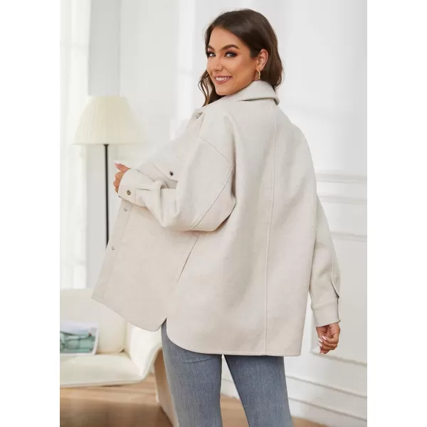 OSTOO Womens 2024 Oversized Lightweight Long Sleeves Shacket Jacket Button Down Wool Blend Coats with PocketsOffwhite