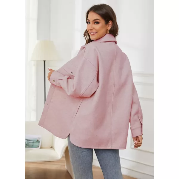 OSTOO Womens 2024 Oversized Lightweight Long Sleeves Shacket Jacket Button Down Wool Blend Coats with PocketsPink