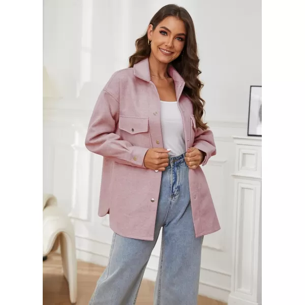 OSTOO Womens 2024 Oversized Lightweight Long Sleeves Shacket Jacket Button Down Wool Blend Coats with PocketsPink