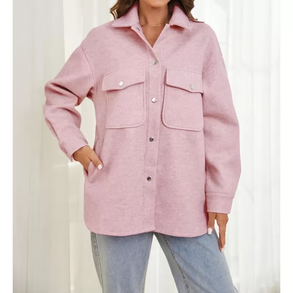 OSTOO Womens 2024 Oversized Lightweight Long Sleeves Shacket Jacket Button Down Wool Blend Coats with PocketsPink