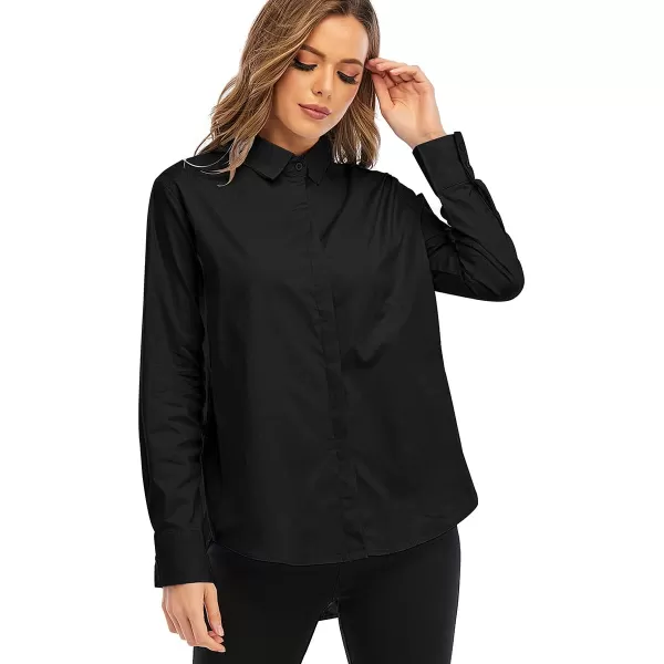 OSTOO Womens Long Sleeve Button Up Dress Shirts Blouses Oversized Tunic ShirtsBlack
