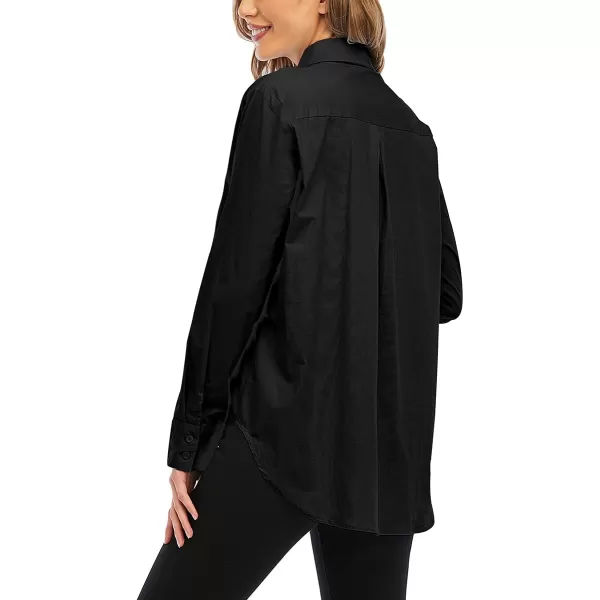 OSTOO Womens Long Sleeve Button Up Dress Shirts Blouses Oversized Tunic ShirtsBlack