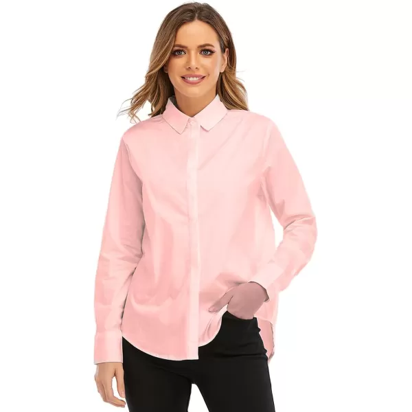 OSTOO Womens Long Sleeve Button Up Dress Shirts Blouses Oversized Tunic ShirtsPink B