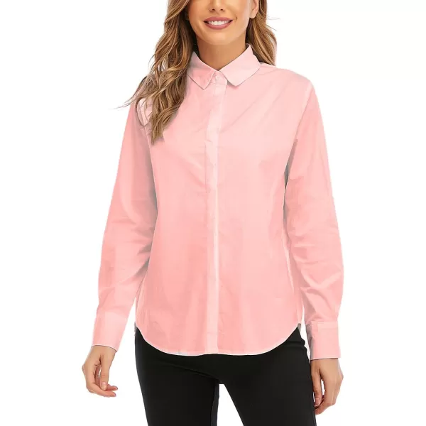 OSTOO Womens Long Sleeve Button Up Dress Shirts Blouses Oversized Tunic ShirtsPink B