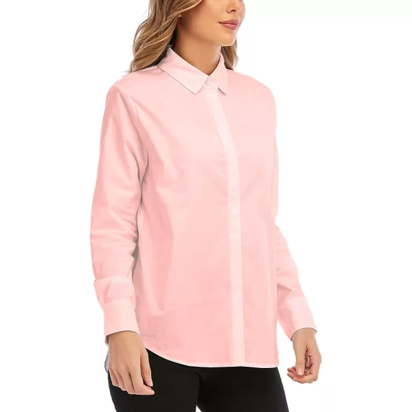 OSTOO Womens Long Sleeve Button Up Dress Shirts Blouses Oversized Tunic ShirtsPink B